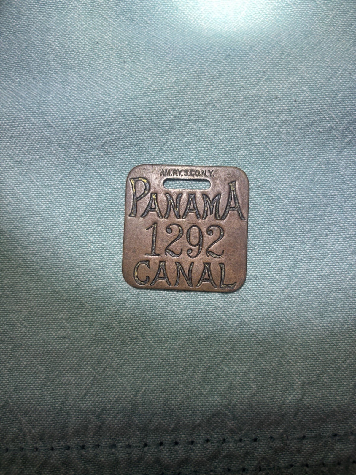 AM.RYS.CO.N.Y. Panama Canal 1292 Brass Tag Badge Brass Tag/Badge AM.RYS.CO.N.Y. Panama Canal 1292 Brass Tag Badge Brass Tag/Badge