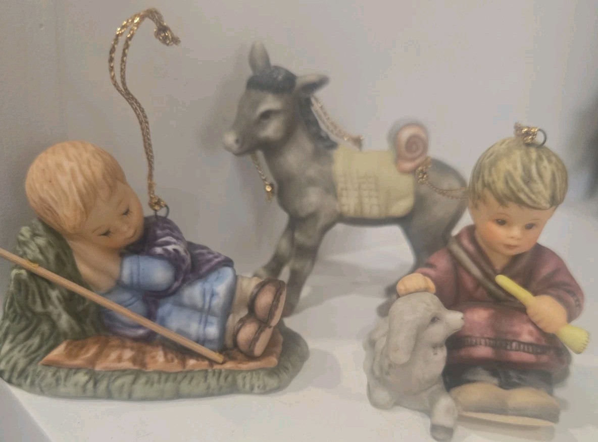 3 VTG Ashton Drake Studio Hummel Christmas Ornaments Shepherds Donkey Nativity 