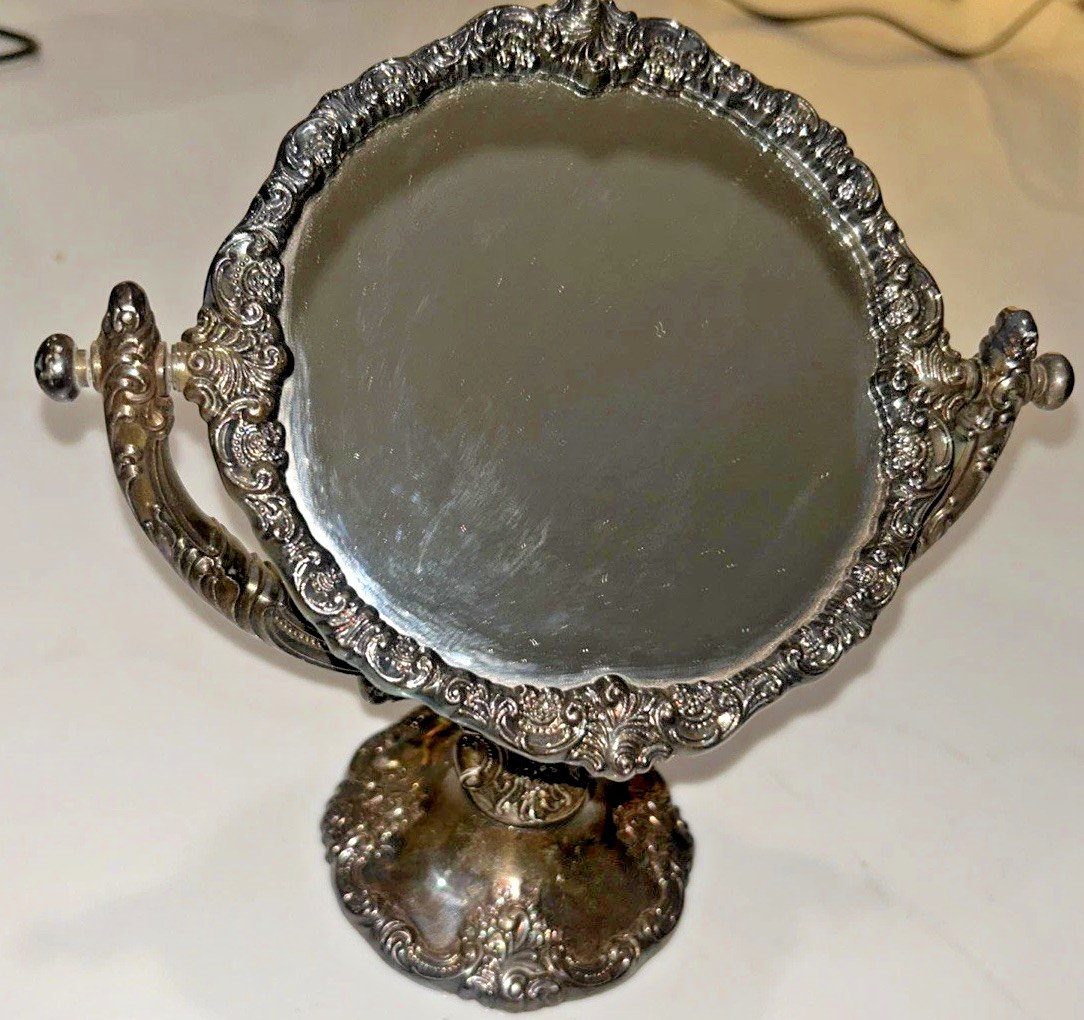 Antique Baroque by Wallace 1940s Silver Plated Vanity Mirror