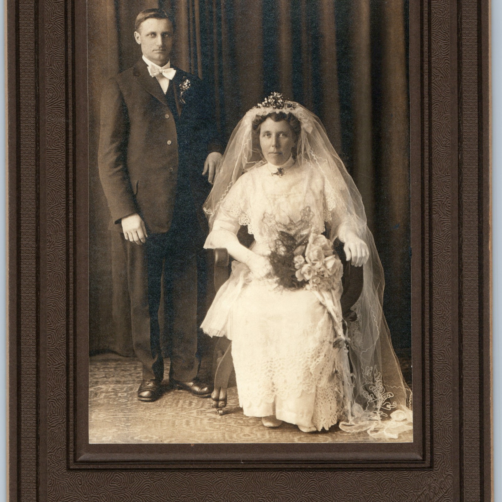 c1910s Maywood, IL Wedding Portrait Bride Groom Cabinet Card 9\ c1910s Maywood, IL Wedding Portrait Bride Groom Cabinet Card 9\