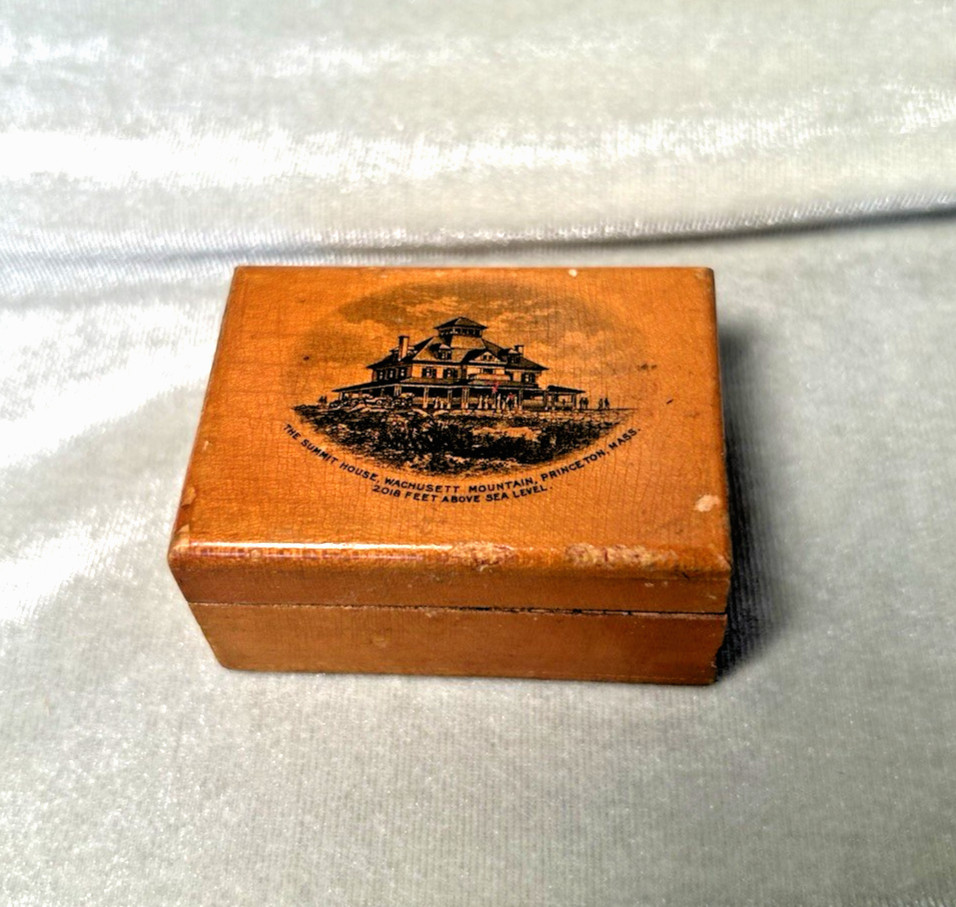 Antique Mauchline Ware Souvenir Trinket or Stamp Wooden Miniature Wood Box