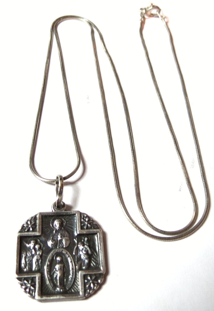 VINTAGE UNIQUE 925 STERLING SILVER CROSS NECKLACE CHAIN 24\ VINTAGE UNIQUE 925 STERLING SILVER CROSS NECKLACE CHAIN 24\