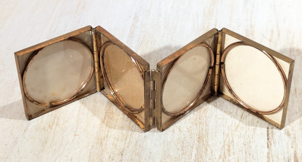 Vintage Brass Folding Quadruple Picture Frame Pocket Locket, 1.5\