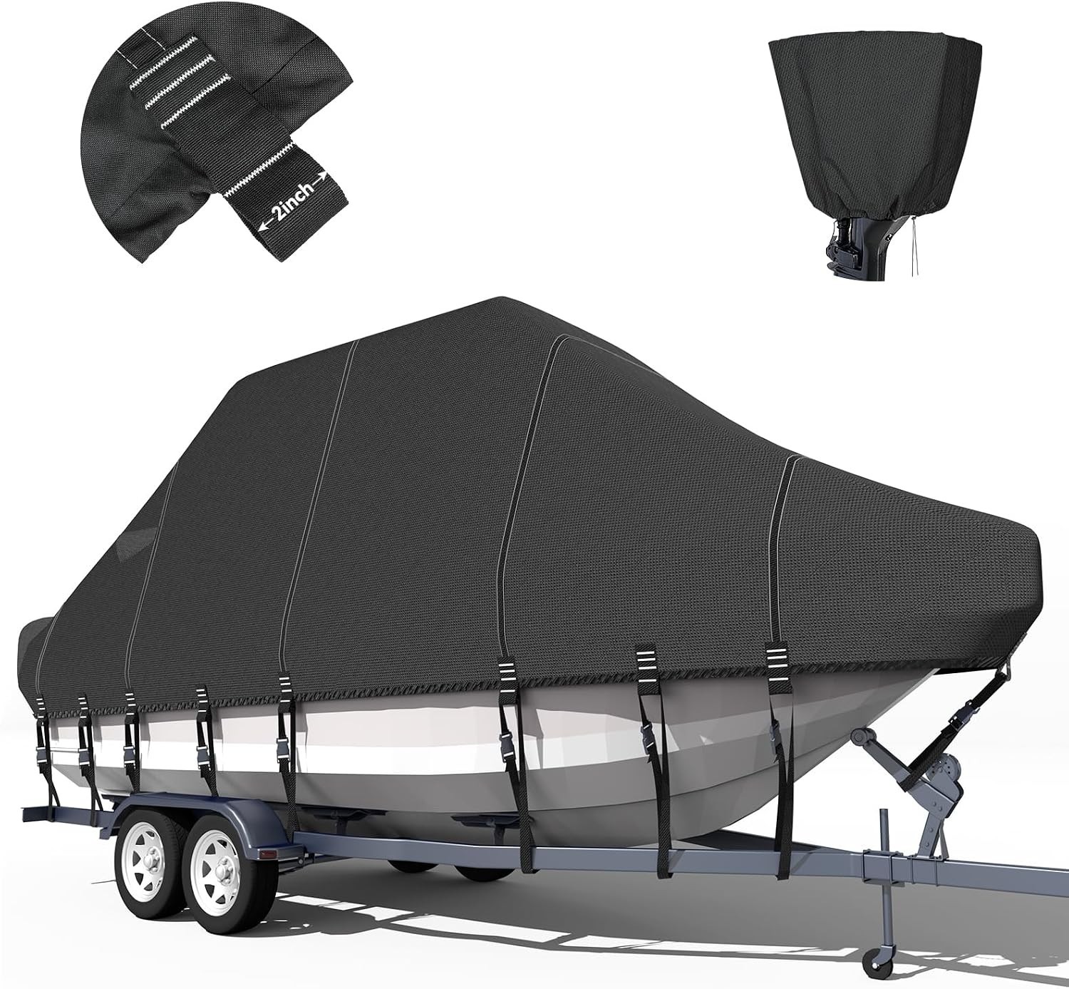 1200D T-Top Boat Cover 19'-21' with 2-in-1 Motor Cover & Storage Bag 5-Layer