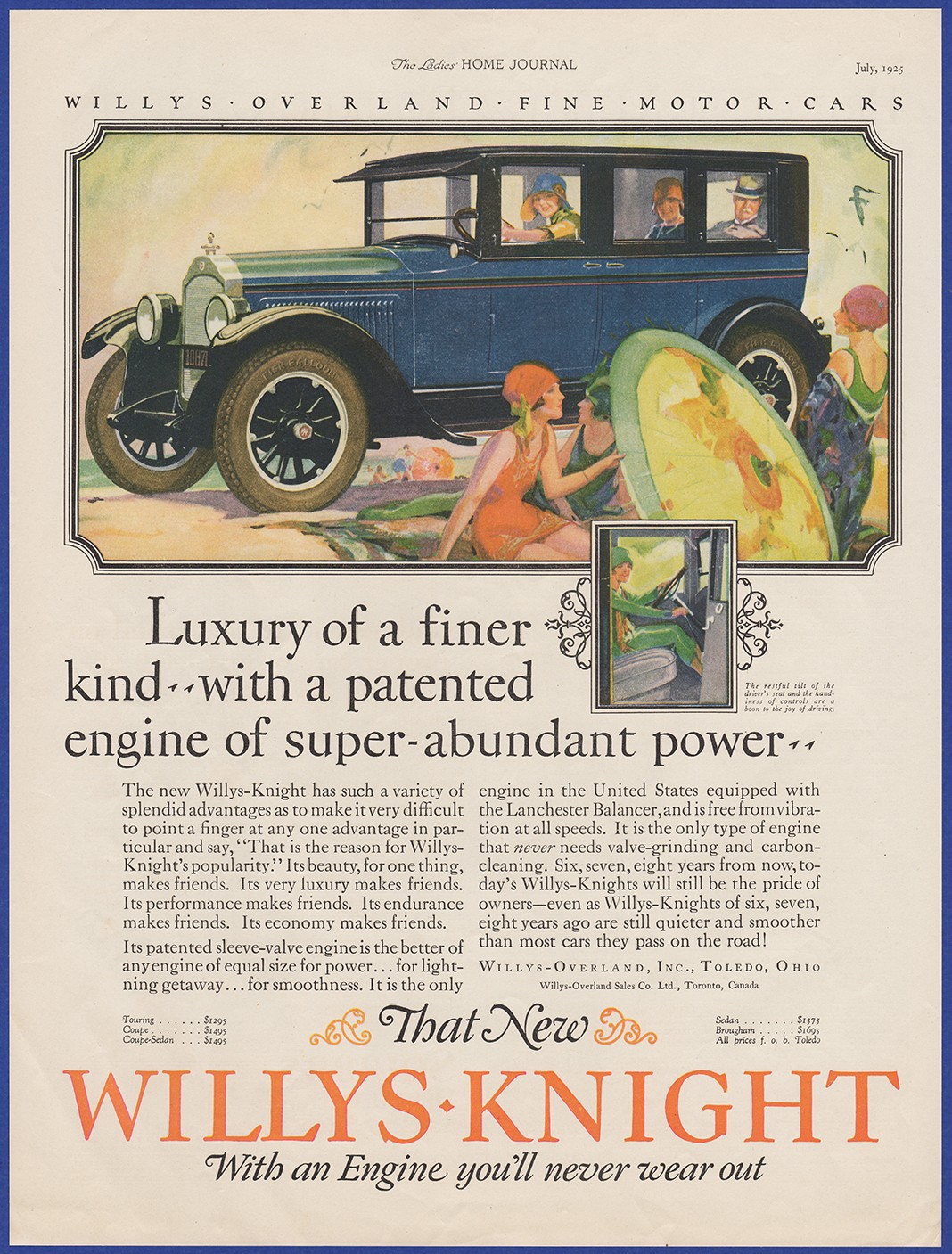 Vintage 1925 WILLYS-KNIGHT Sedan Motor Car Automobile Art 1920's Print Ad