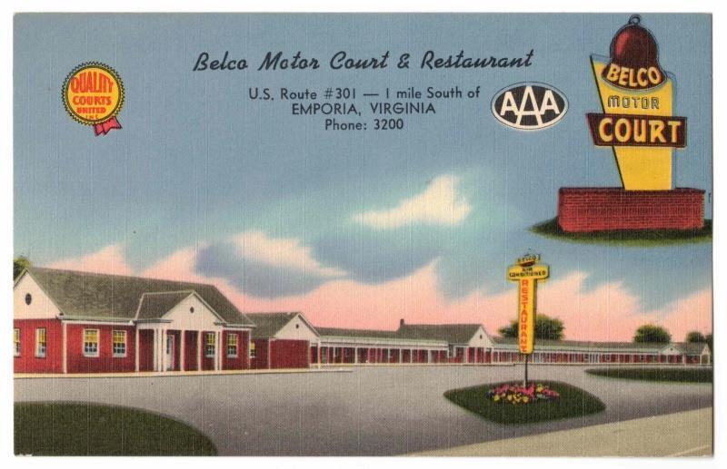 Belco Motor Court & Restaurant Emporia, Virginia Postcard. Unposted