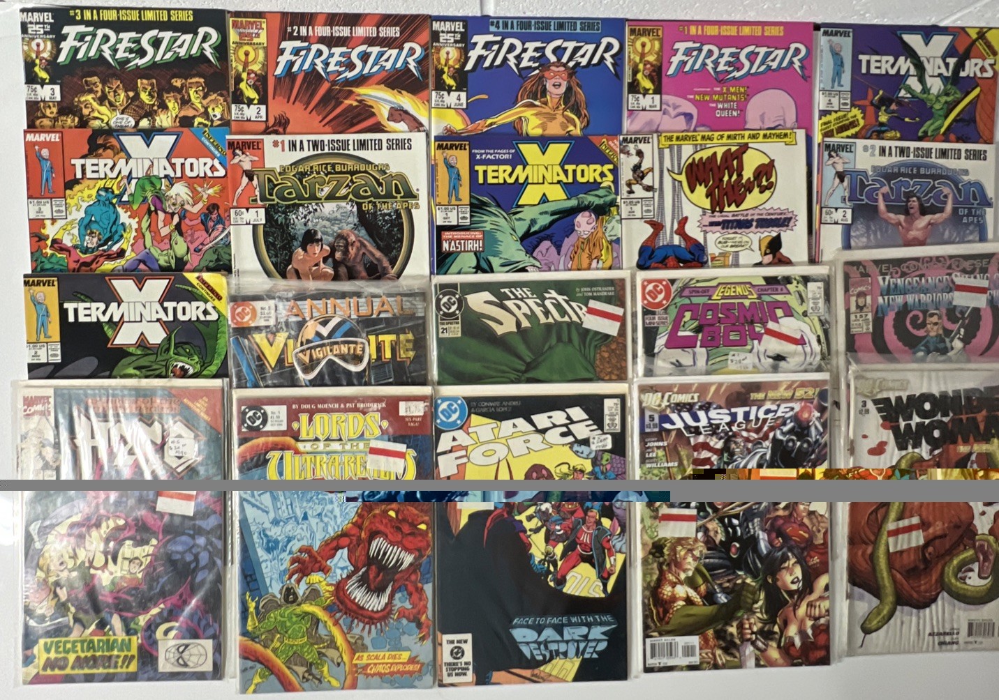 Lot of 20 Vintage Comics Firestar X Terminators Tarzan Wonder Woman DC Marvel