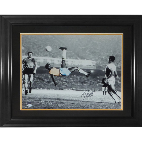Pele Autographed Brazil Soccer (Bicycle Kick Spotlight) Deluxe Framed 16x20 Phot