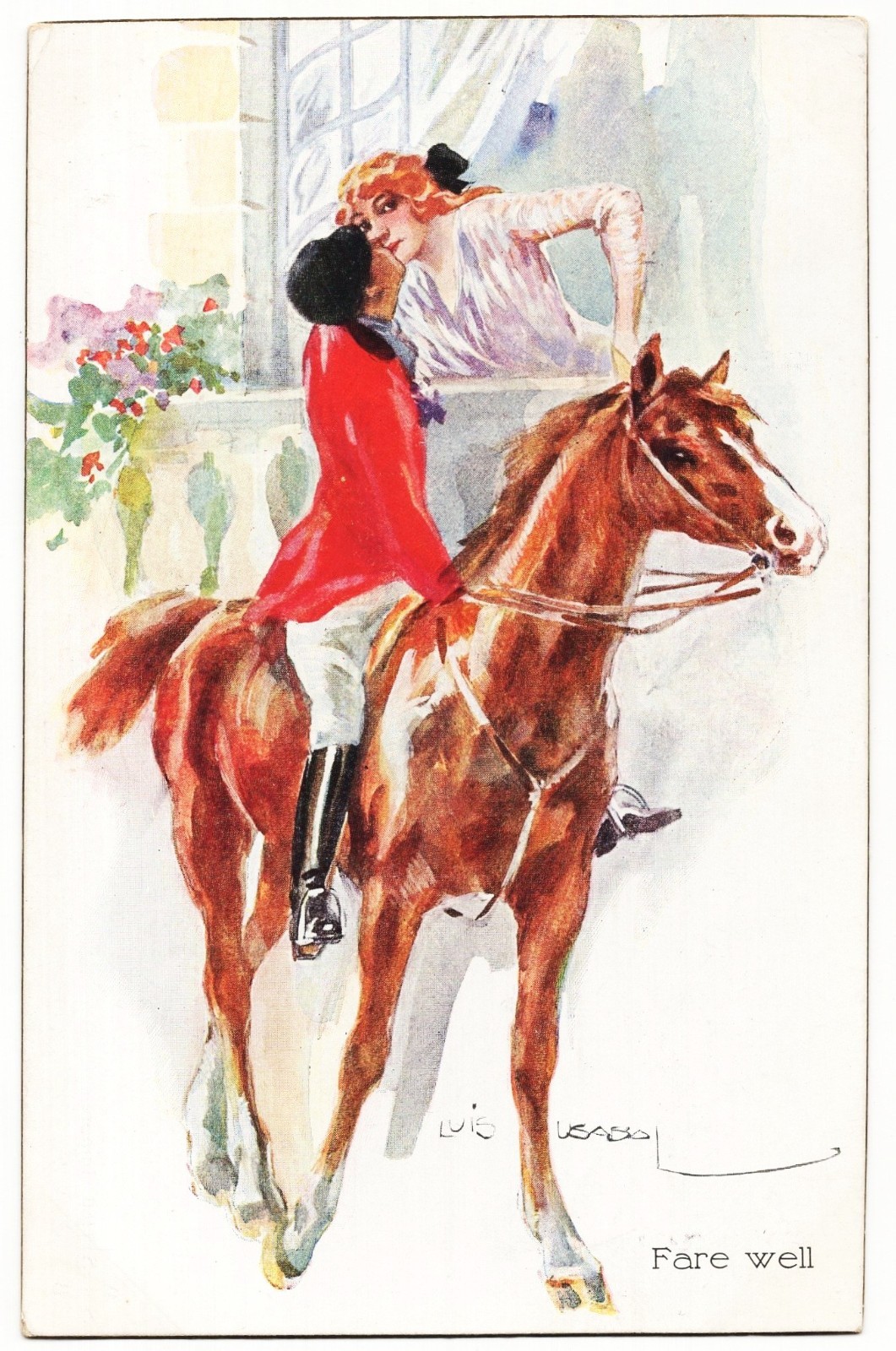 Horse Jockey Rider And Woman In Window antique artist mailed 1913 antique pc Horse Jockey Rider And Woman In Window antique artist mailed 1913 antique pc