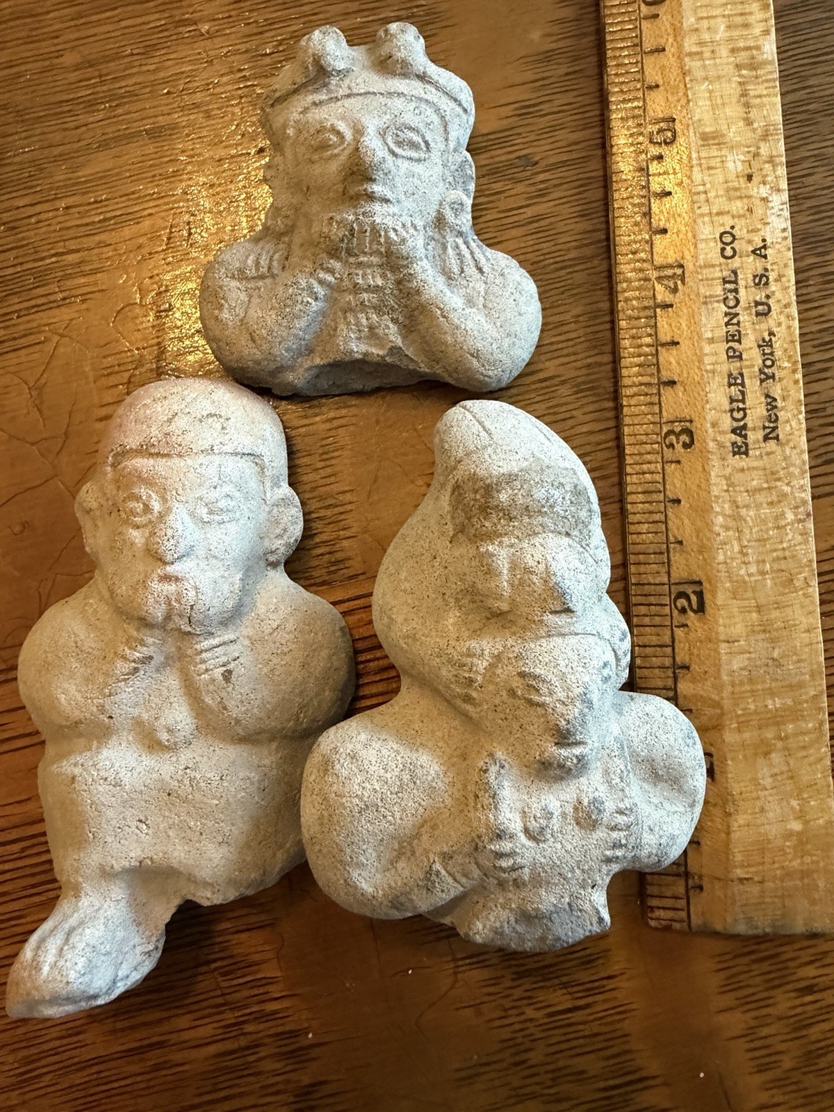 Three Pre-Colombian Effigies Intricate Facial Details From Guatemala