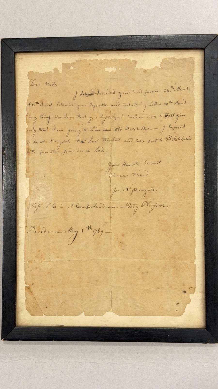 18th C Colonial Letter  Revolutionary War Hero  Col Joseph Nightingale