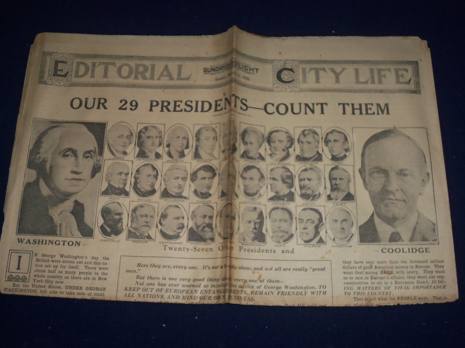 1926 MARCH 14 SAN ANTONIO SUNDAY LIGHT EDITORIAL SECTION- 29 PRESIDENTS- NP 972X