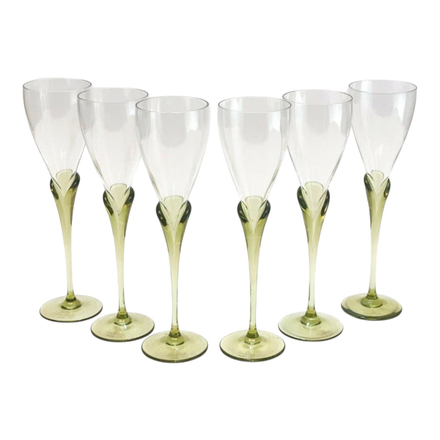 NEW Vintage Rosenthal Studio Line Papyrus Champagne Flutes Green Tulip Set of 6