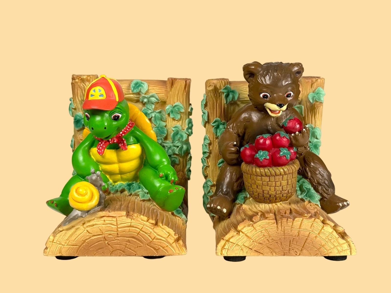 Vintage Franklin the Turtle & Bear Resin Bookends Kids Room Nursery Decor 2000s