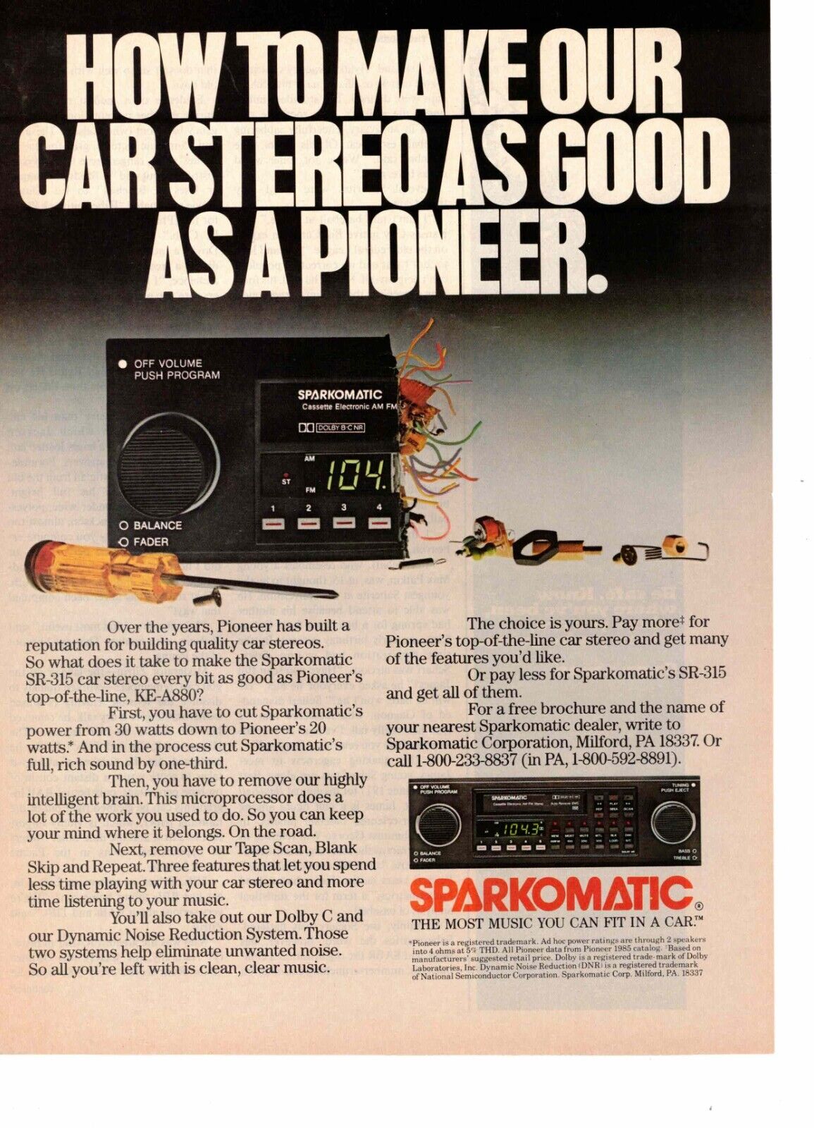 Vtg Print Ad 1980s 70s Sparkomatic Car Stereo Equipment Electronics Milford PA 4