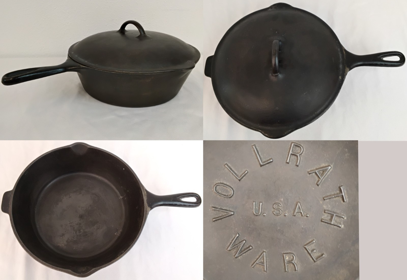 Vintage Vollrath Ware USA Cast Iron Deep Skillet Pan #8 w/ Embossed Lid #Z5988