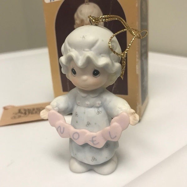 Vintage Enesco Precious Moments Porcelain Noel Christmas Ornament 1987 With Box Vintage Enesco Precious Moments Porcelain Noel Christmas Ornament 1987 With Box