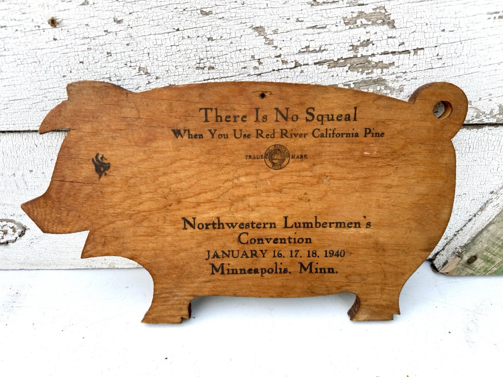Rare Vintage 1940 Northwestern Lumbermen Convention Pig Sign Paul Bunyan's Pine