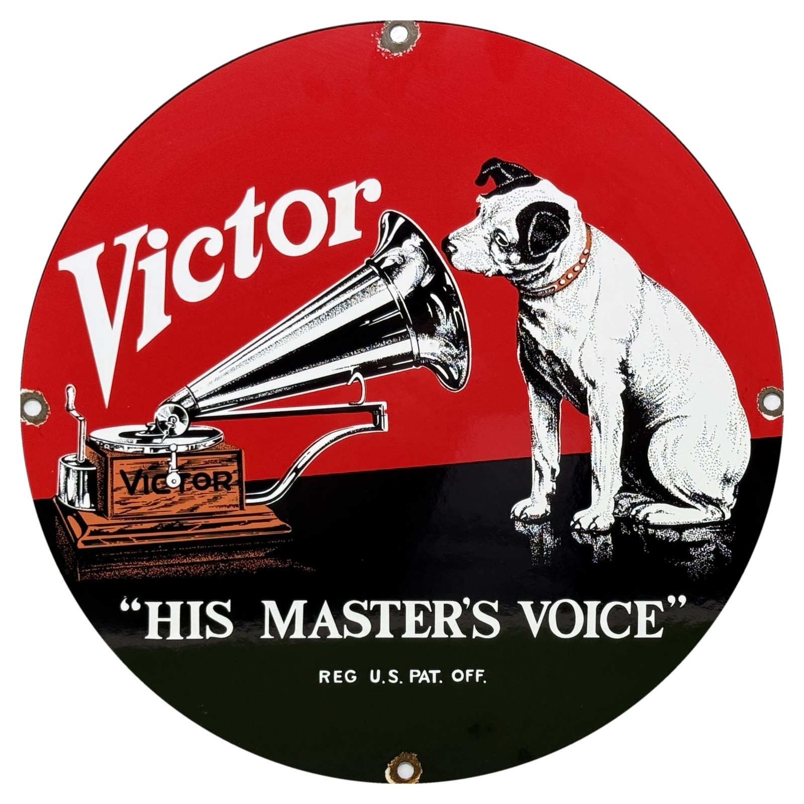 VINTAGE VICTOR HIS MASTER'S VOICE PORCELAIN SIGN NIPPER DOG PHONOGRAPH