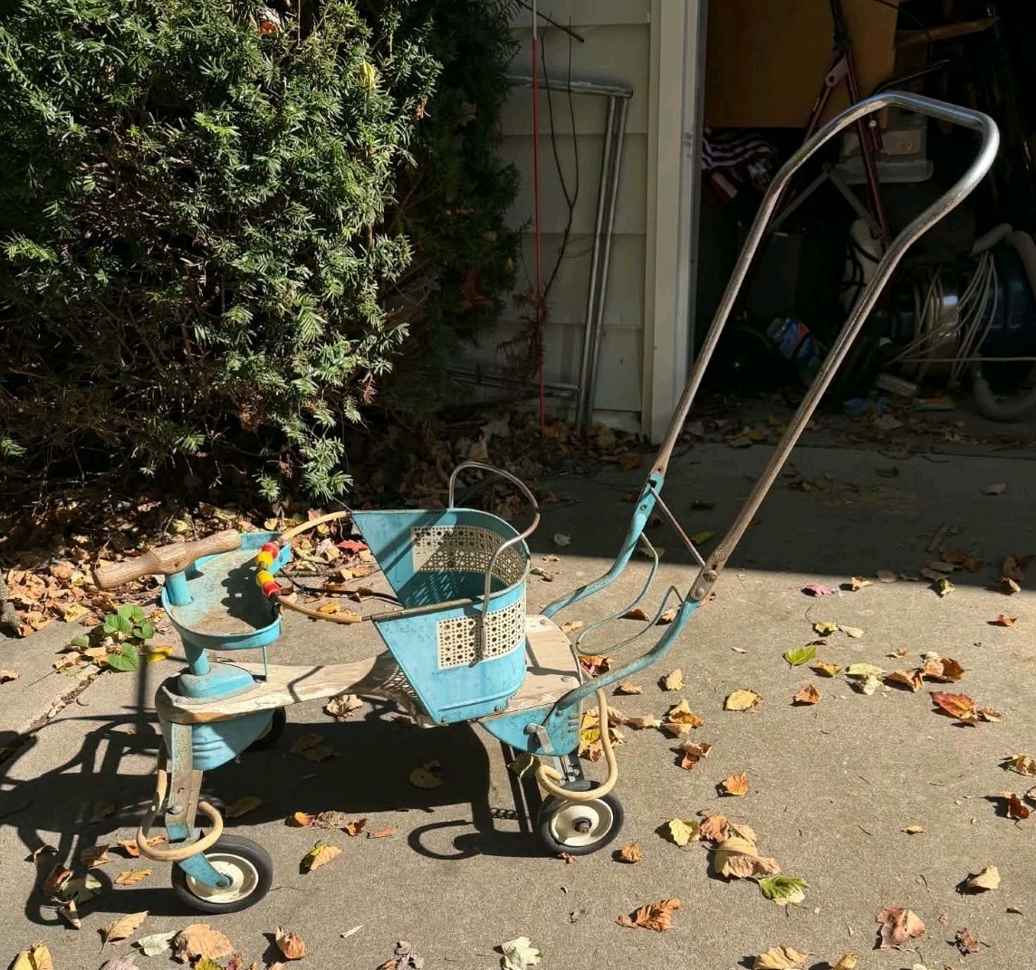 Vintage 1950's Genuine Taylor-Tot Baby Stroller Walker Buggy Carriage Blue/White