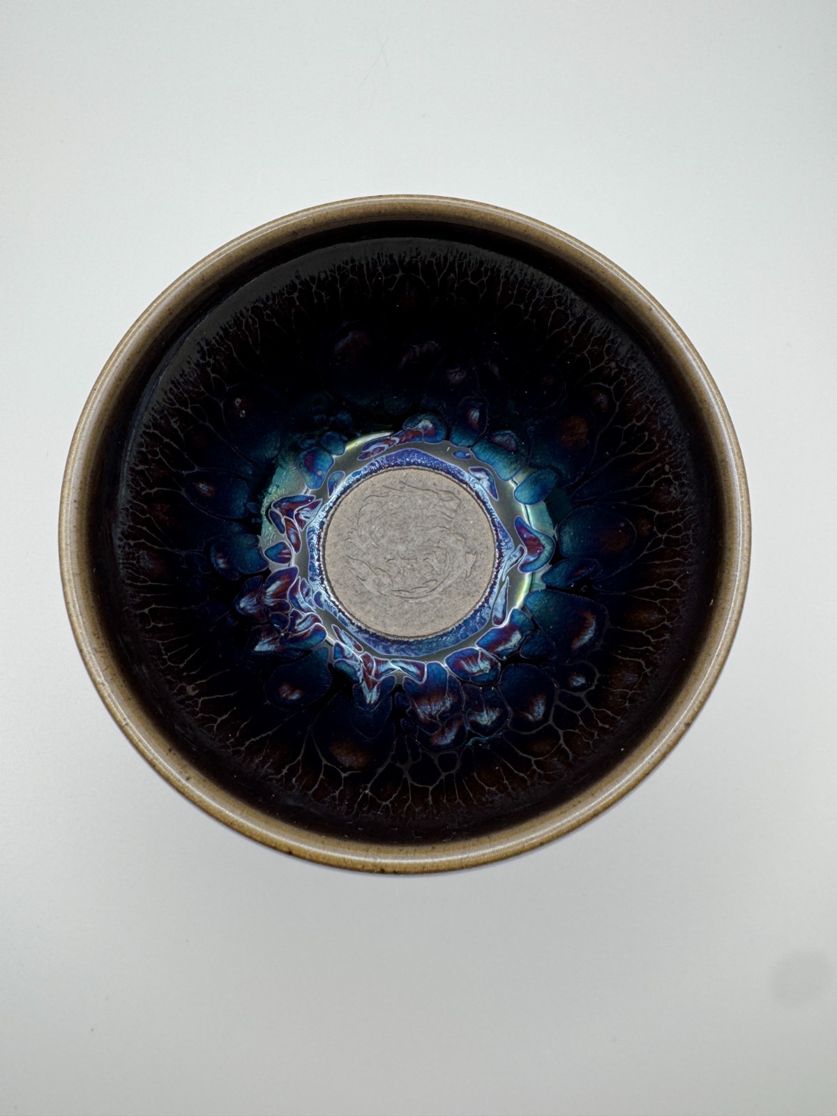JIAN ZHAN Wobble Shape Tea Cup Blue Oil-Drop Glaze