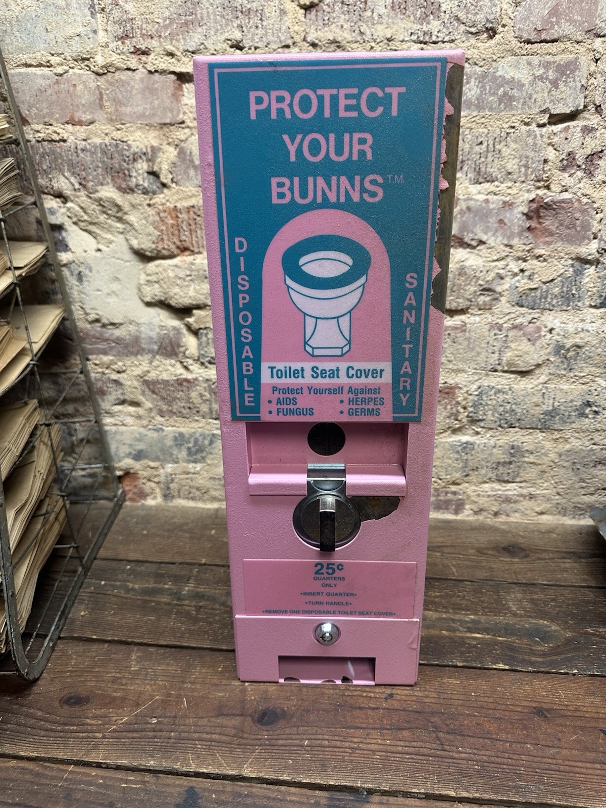Vintage 1980's toilet seat cover vending machine rare gas station sign 