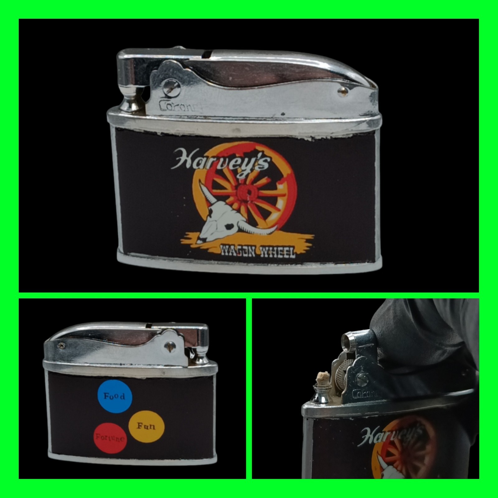 Vintage UNFIRED Harvey's Casino Lake Tahoe, Nevada Flat Ad Lighter Working Cond.
