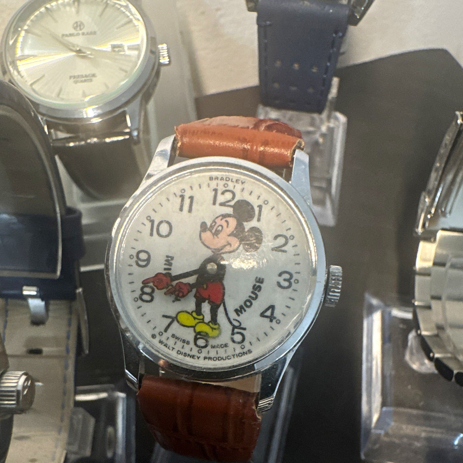 Bradley Disney Mickey Mouse Wristwatch with Brown Leather Strap Watch