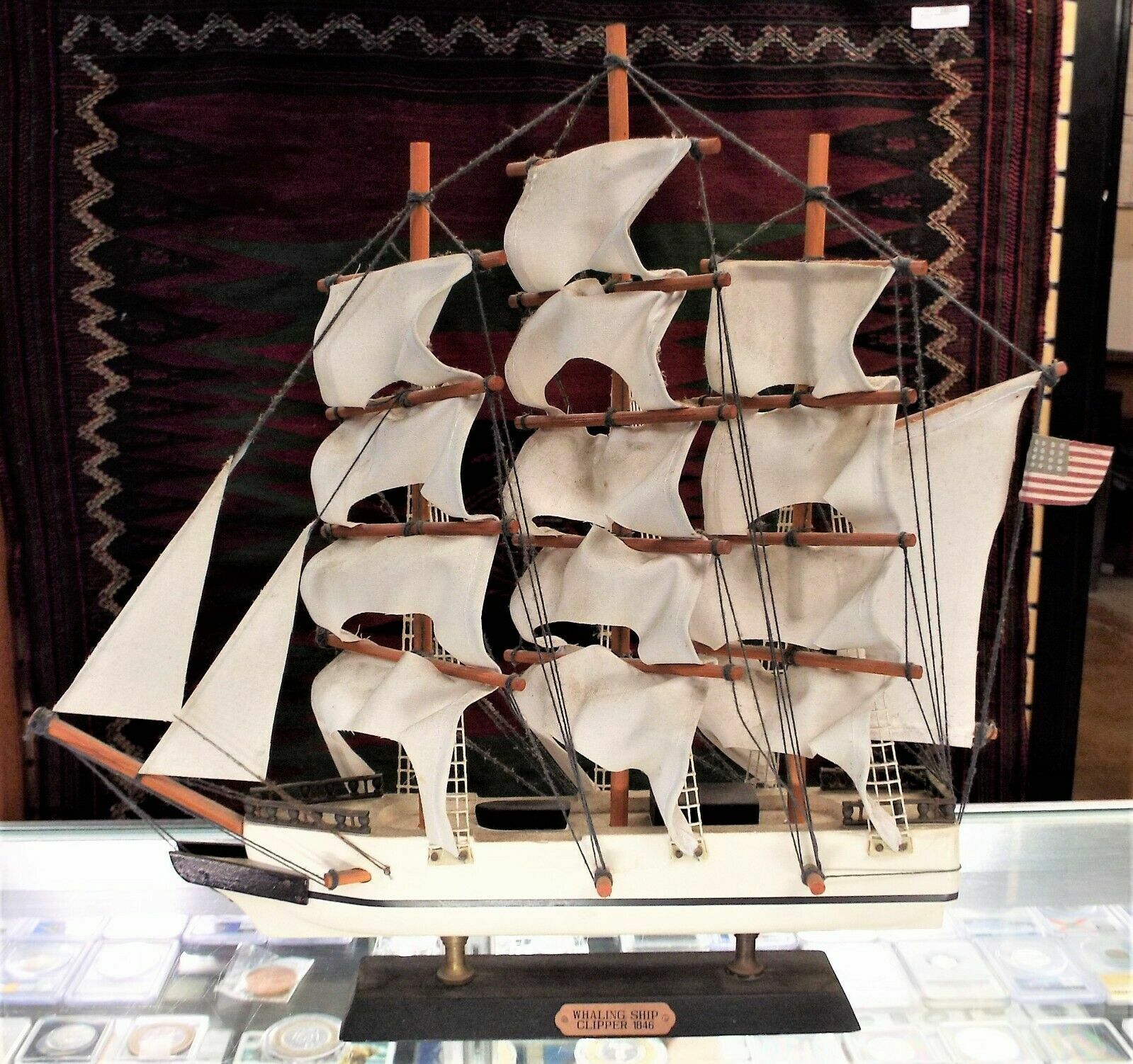 1846 Whaling Clipper Ship Wooden Model 16\ 1846 Whaling Clipper Ship Wooden Model 16\