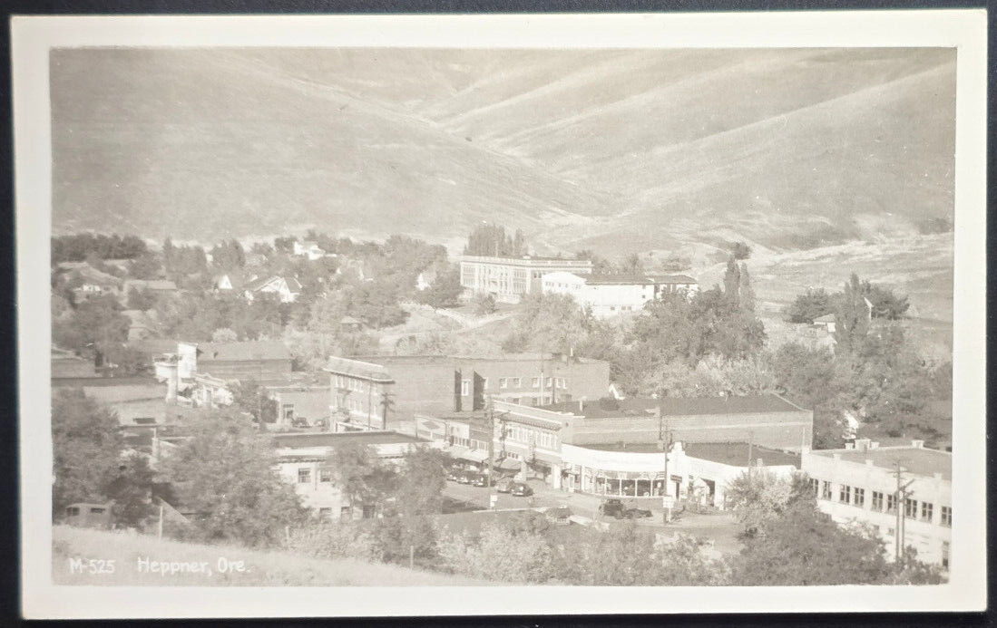 Heppner Oregon Vintage RPPC Postcard Aerial Town View Main Street