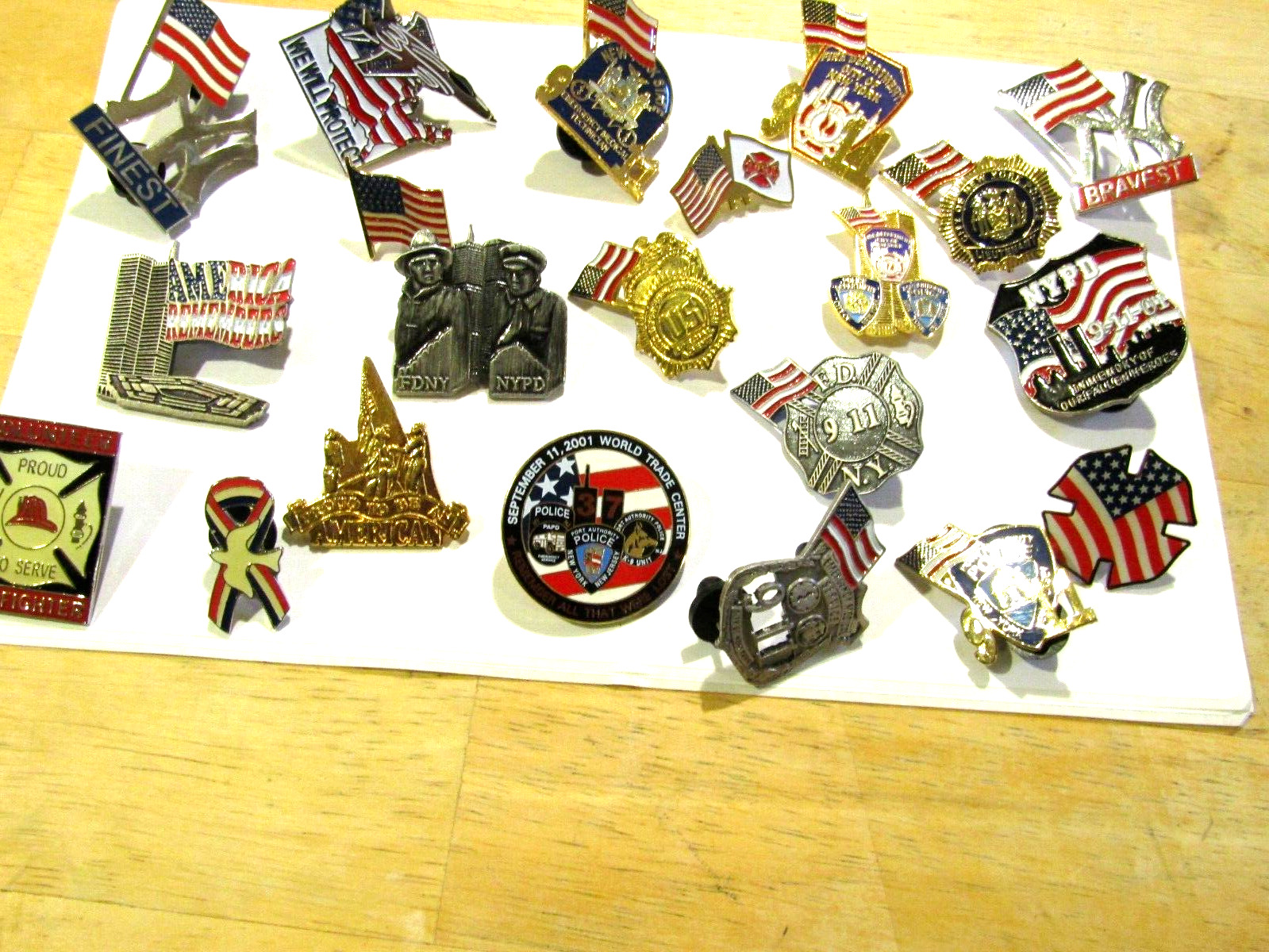 Lot of 21 9/11 AMERICAN HEROES LAPEL PINS FDNY NYPD EMS 911 Fire Rescue Police