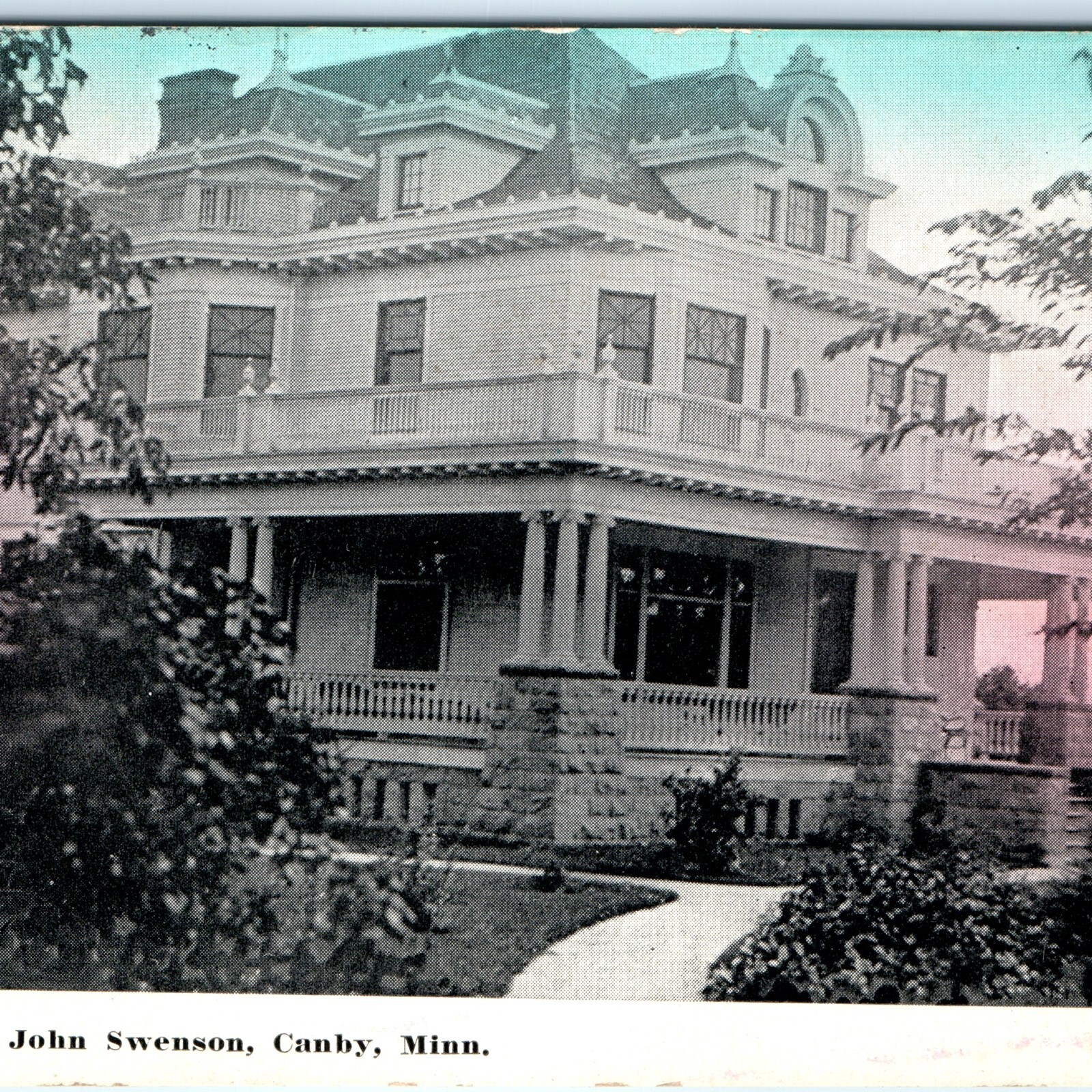 c1910s Canby, MN John Swenson House Residence Foursquare Mansion Postcard Minn