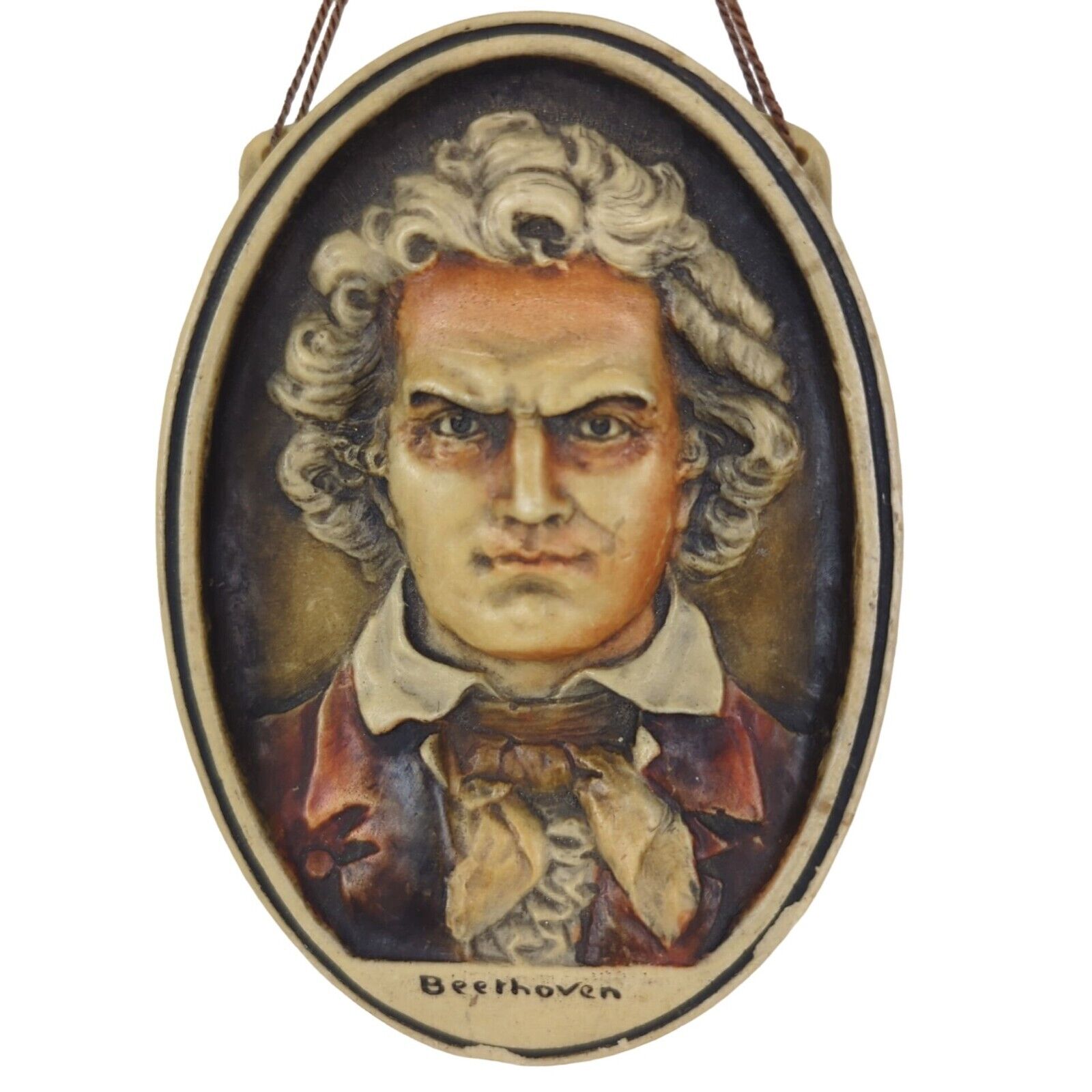 Beethoven Ivorex Osborne small Vintage Oval 3-D Wall Hanging Made in England