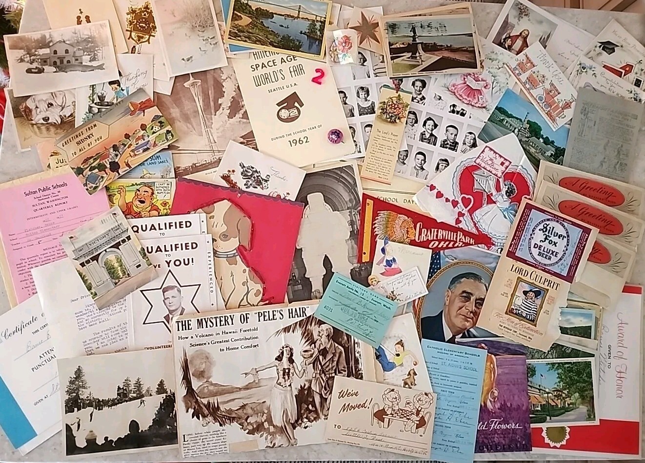 85 Pcs Vtg Ephemera Pennant,Report,Santa Colossal,junk journal,scrapbook 40-60s 85 Pcs Vtg Ephemera Pennant,Report,Santa Colossal,junk journal,scrapbook 40-60s