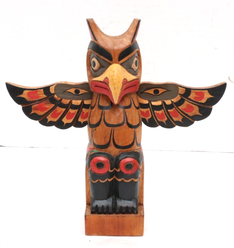 Vintage Northwest Coast Native American Hand Carved Wood Totem Pole 8.75\