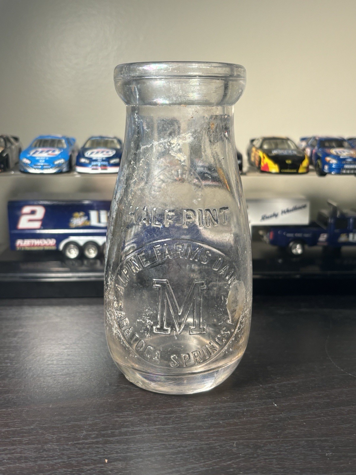 Alpine Farms Dairy Clear Half Pint Milk Bottle Saratoga Springs, NY