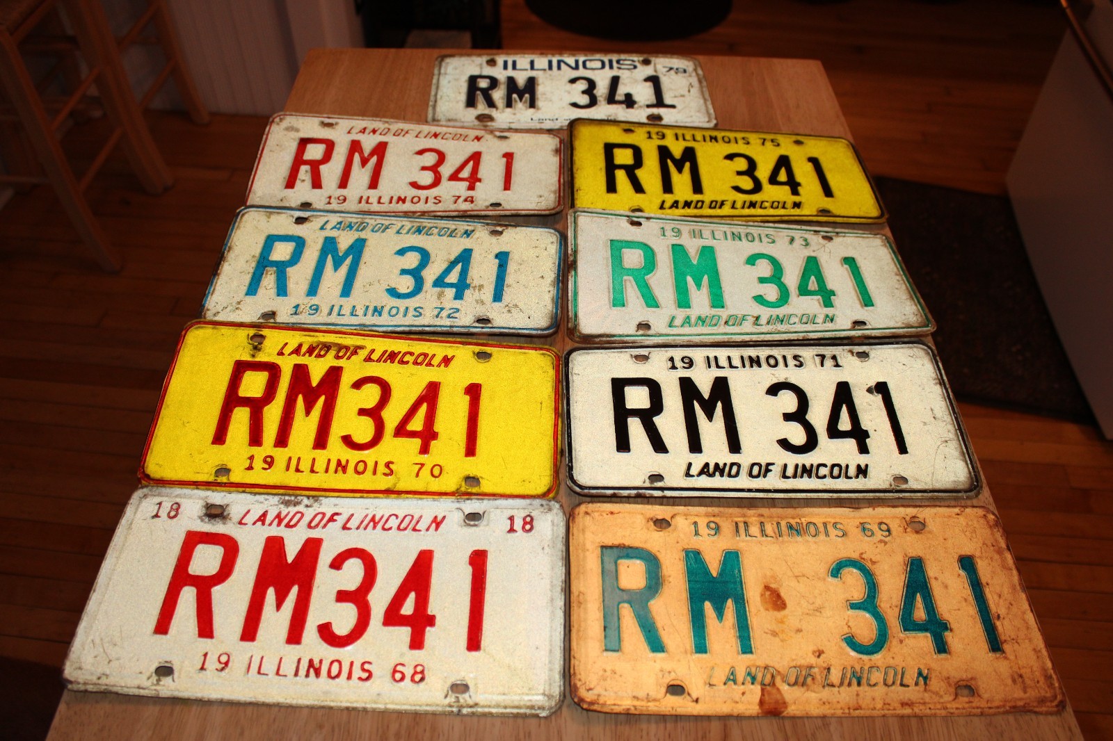 BEAUTIFUL ILLINOIS LICENSE PLATES 9 YEARS SAME NUMBER 1968 TO 1975 + 1979 RM 341