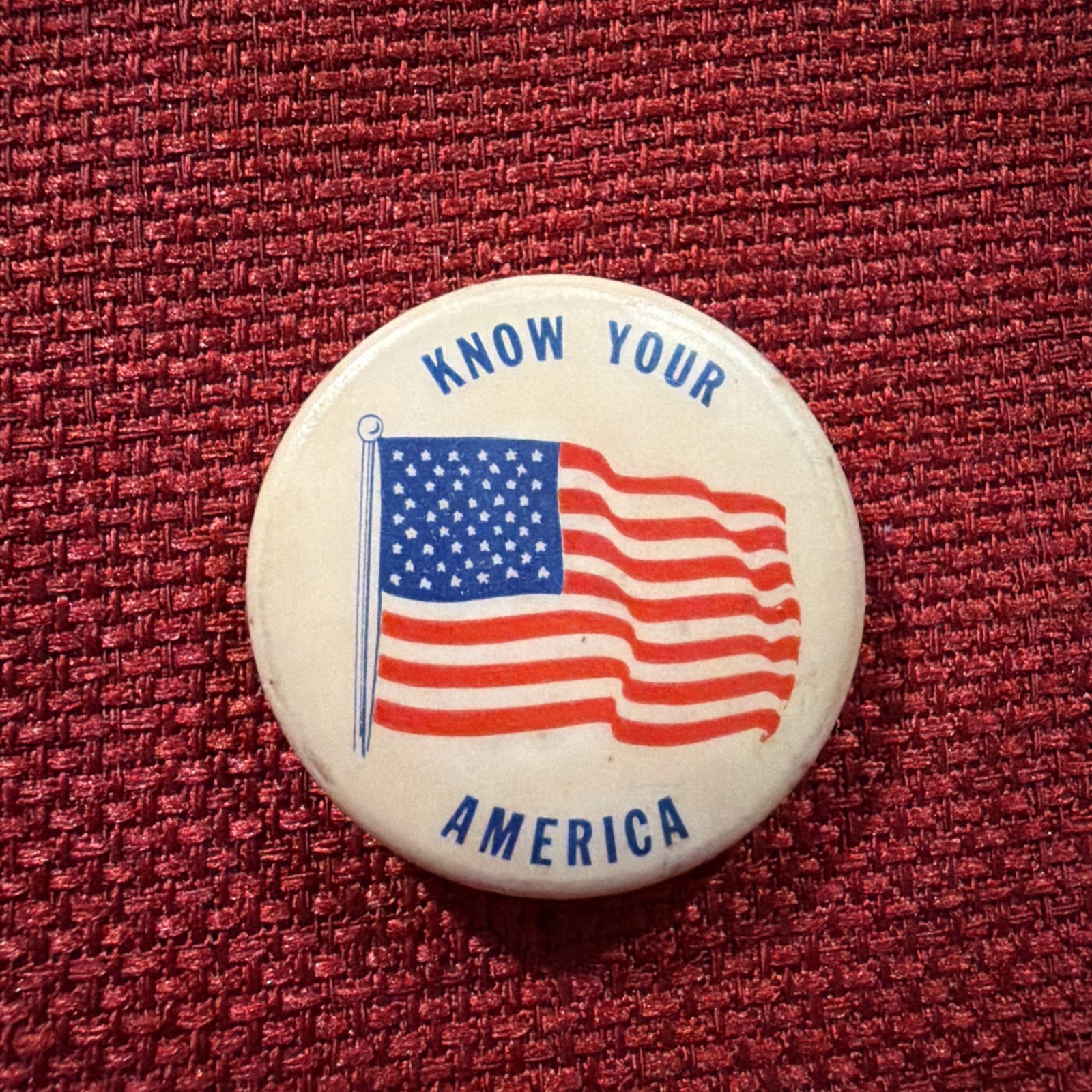 Know Your America Vintage American Flag Pinback Button