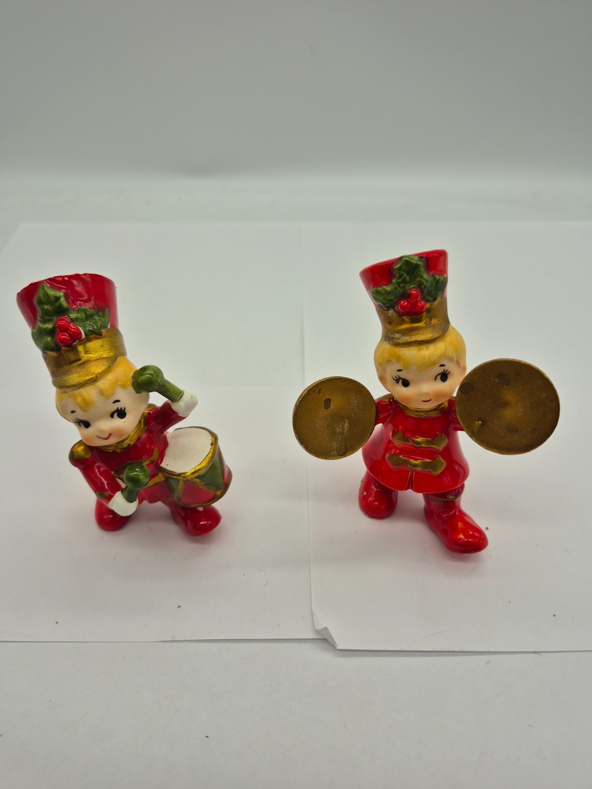 RARE Vintage Lefton Japan Christmas Marching Band Soldier holly kids pair READ RARE Vintage Lefton Japan Christmas Marching Band Soldier holly kids pair READ