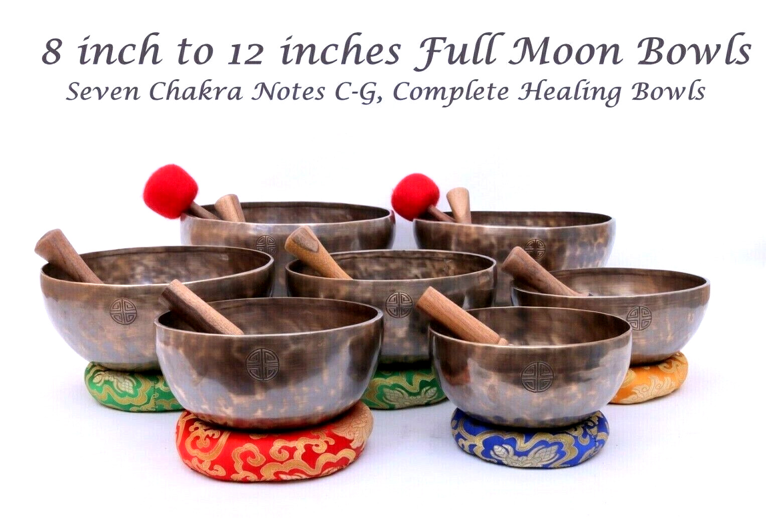 8-12 inches full moon singing bowl set of 7-Tibetan singing bowl set with mallet