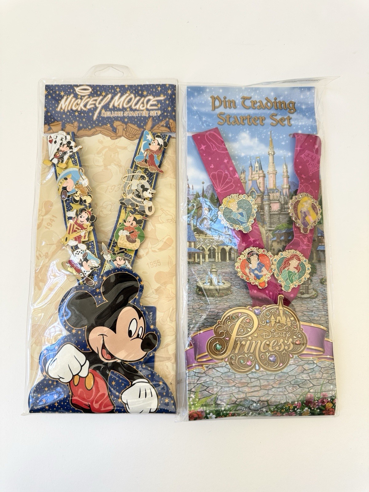 New in Package Lot Of 2 Disney Starter pack trading pins 8 on lanyard Mickey