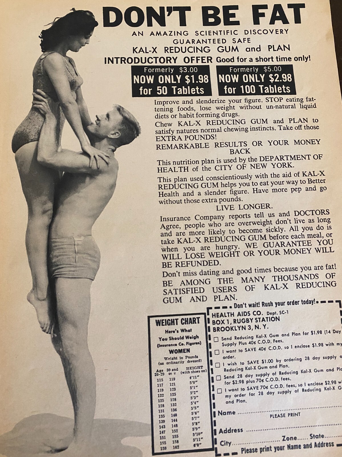 Healh Aids Kal-X Reducing Gum, Full Page Vintage Print Ad