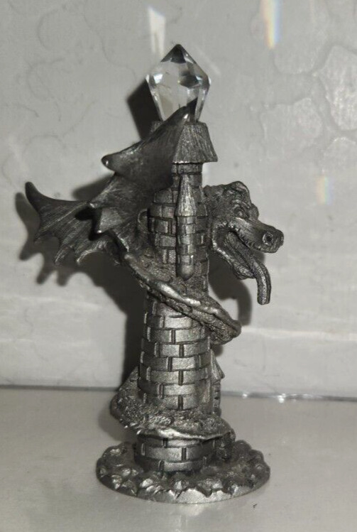 Spoonique Pewter  Dragon Around  Castle with Crystal Figurine 1986  #607