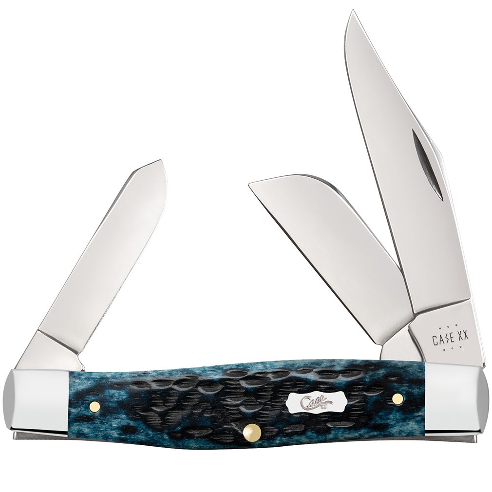 CASE XX KNIVES LARGE STOCKMAN - POCKET WORN® MEDITERRANEAN BLUE BONE PS JIG 6375