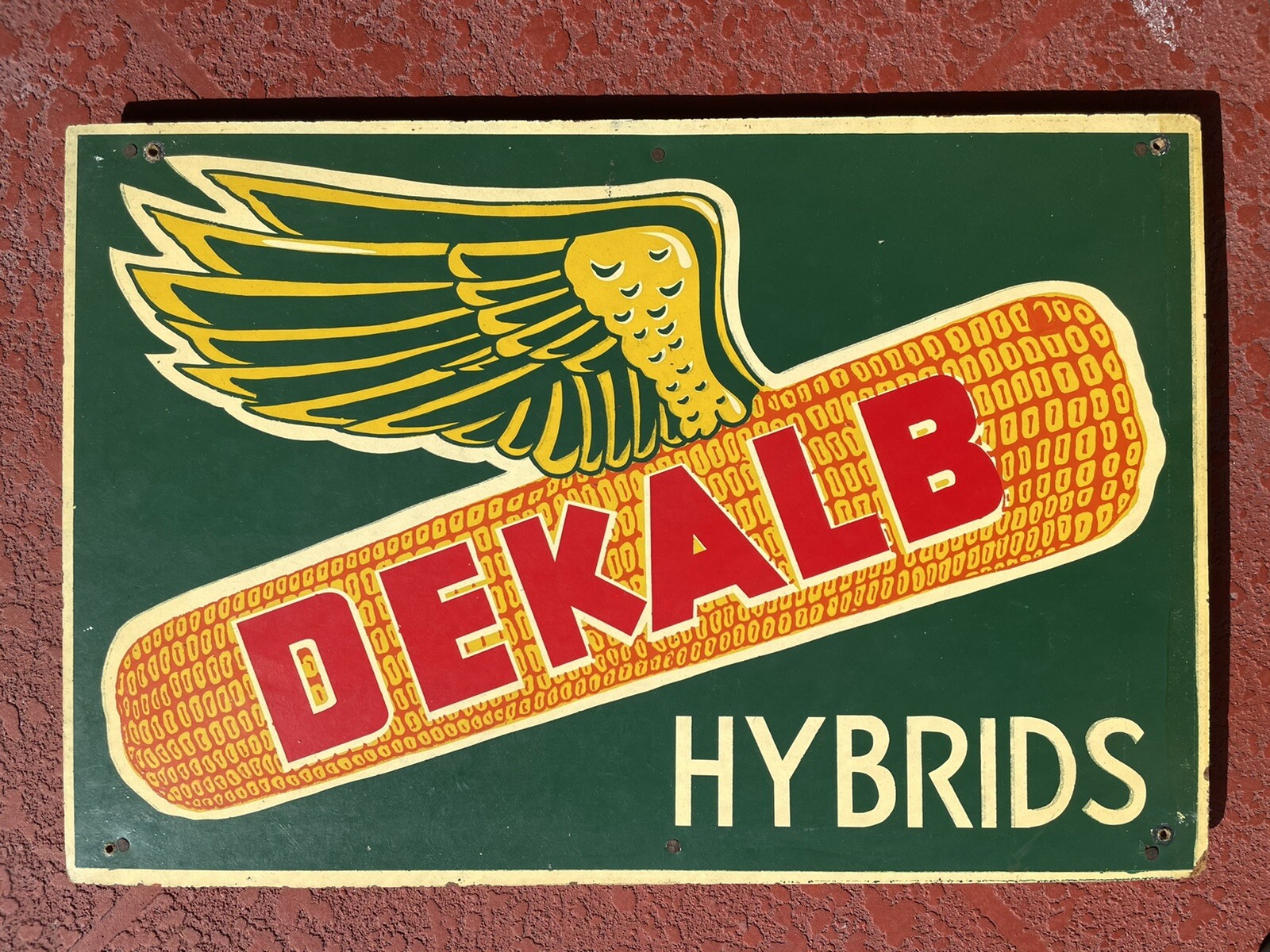 1940’s Vintage DEKALB HYBRIDS SEED FARM SIGN not tin (Masonite) Original 16x24