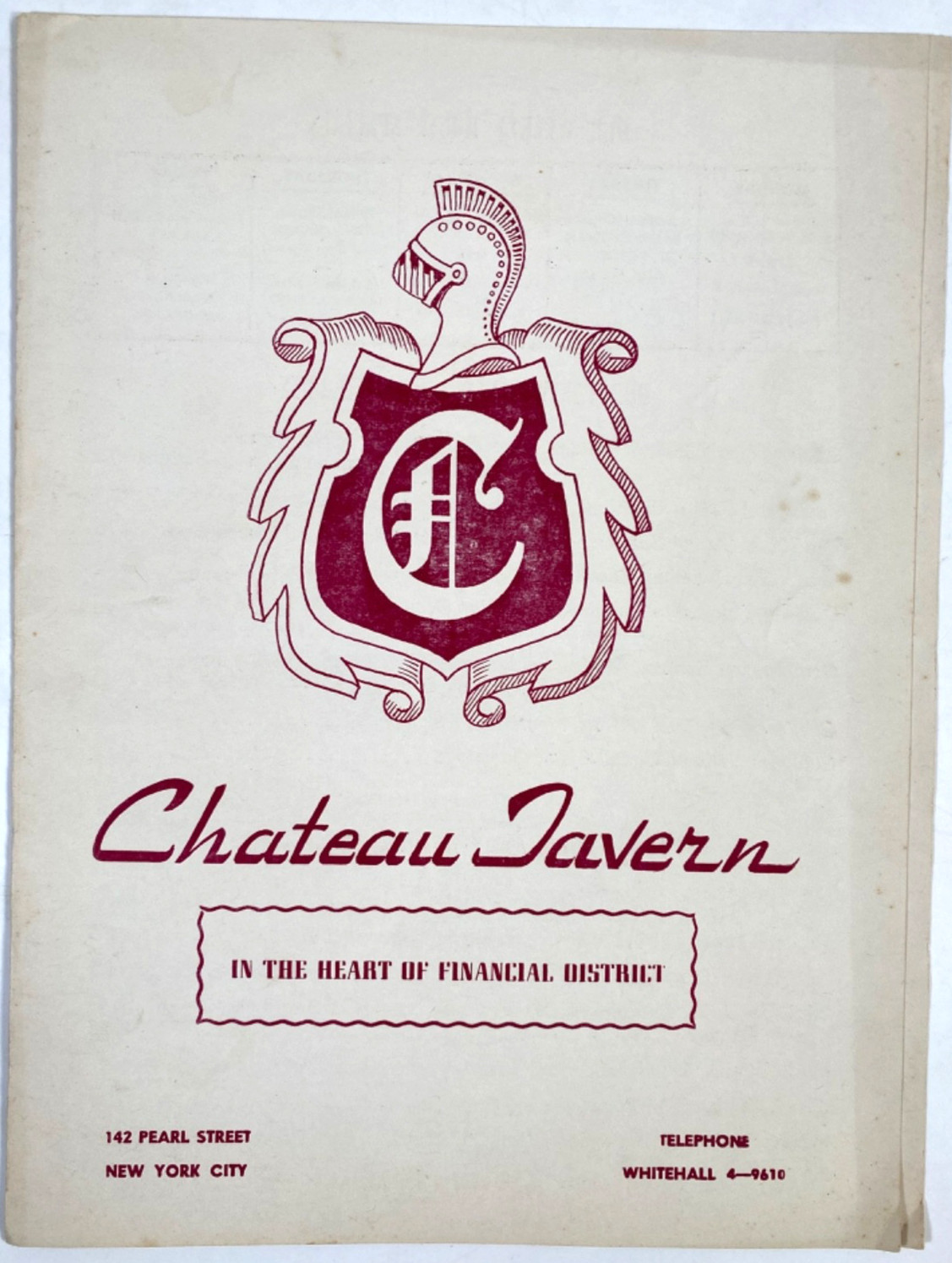 1959 Chateau Tavern VTG Restaurant Dinner Menu New York City Financial District 1959 Chateau Tavern VTG Restaurant Dinner Menu New York City Financial District