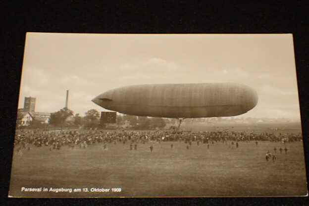 1909 Parseval Airship Augsburg Postcard Photograph Original German / Russian VG+