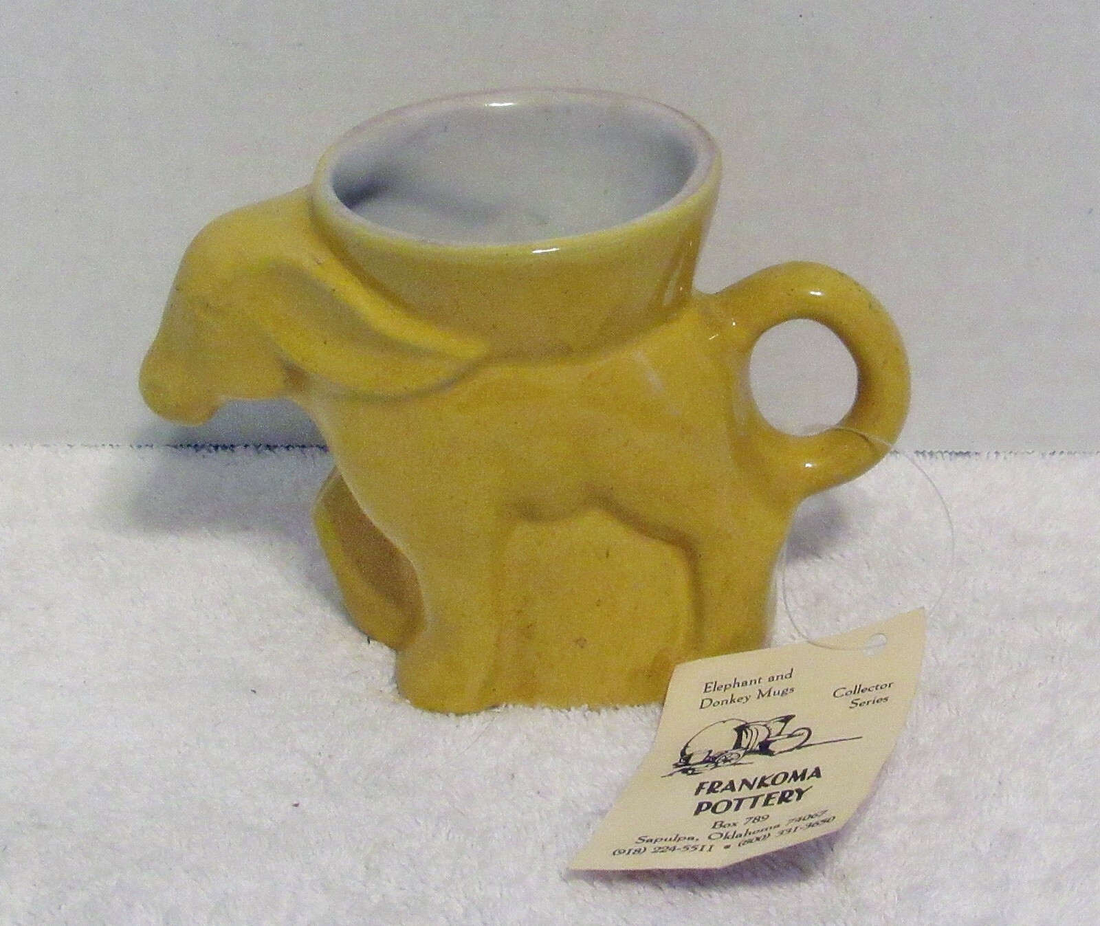 Vintage Frankoma Democrat Donkey Mug 1975 Yellow Exterior White Interior