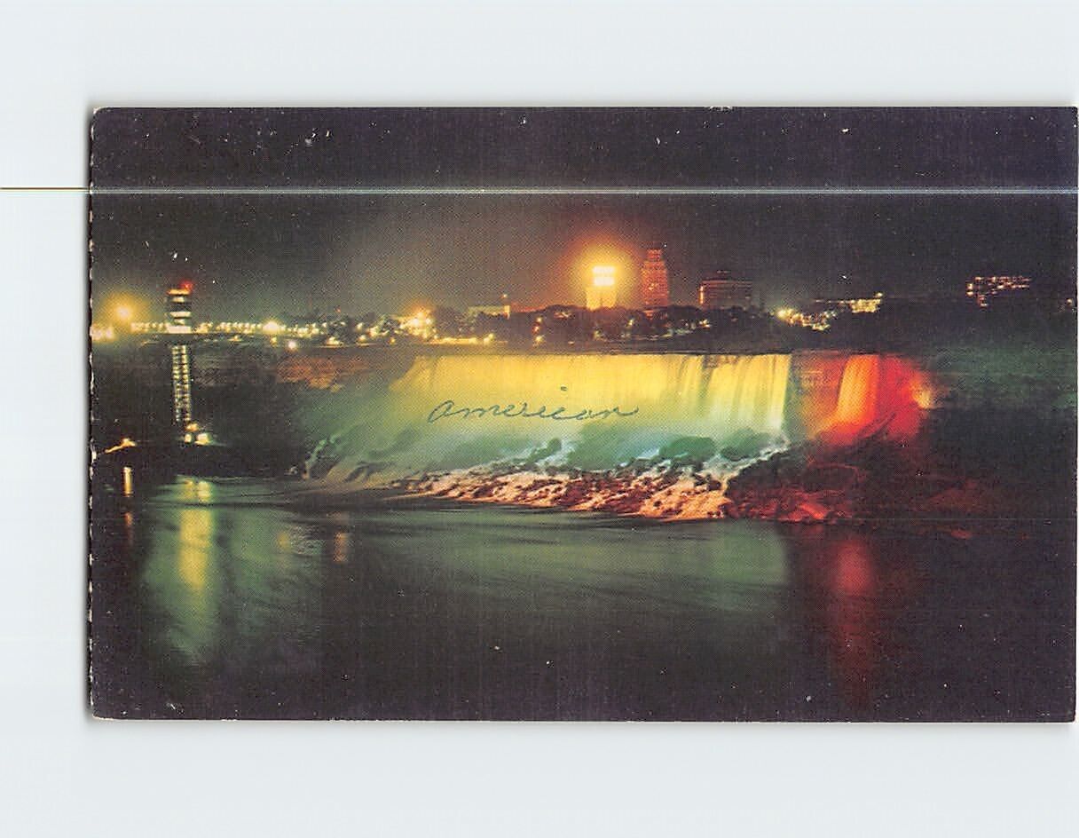 Postcard Illuminated American Falls Niagara Falls New York USA