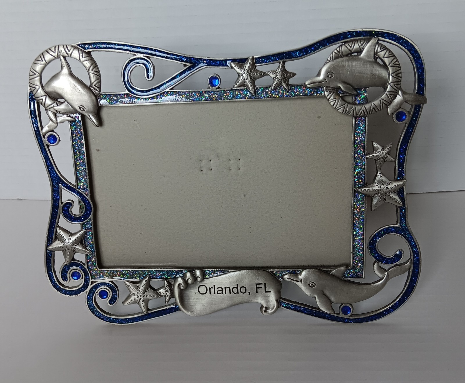 Vintage 1990s Orlando Florida Dolphin Souvenir Heavy Pewter Picture Frame 4x6